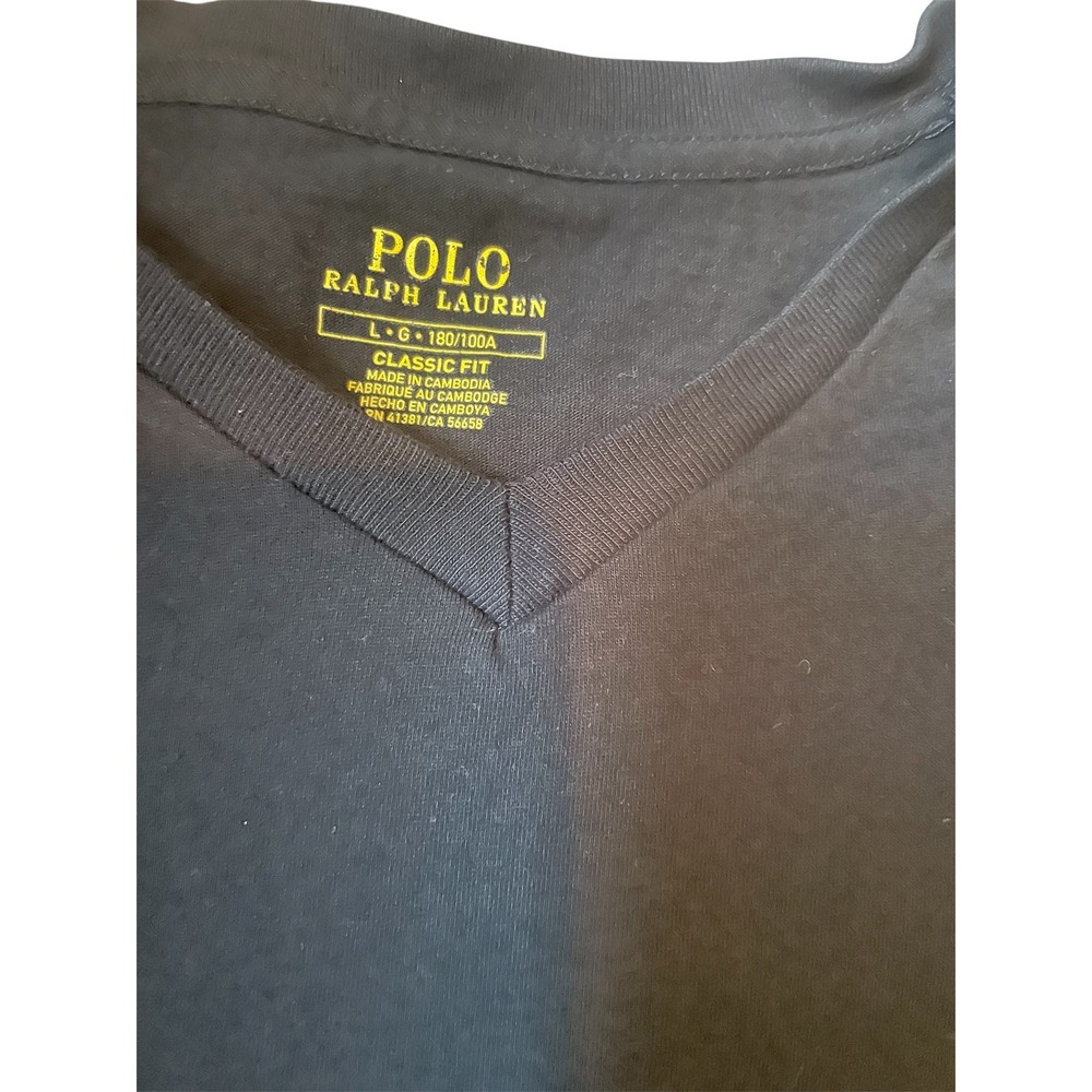 Polo Ralph Lauren Mens V-Neck T-Shirt Red Pony Logo Classic Fit Navy - Picture 5 of 5